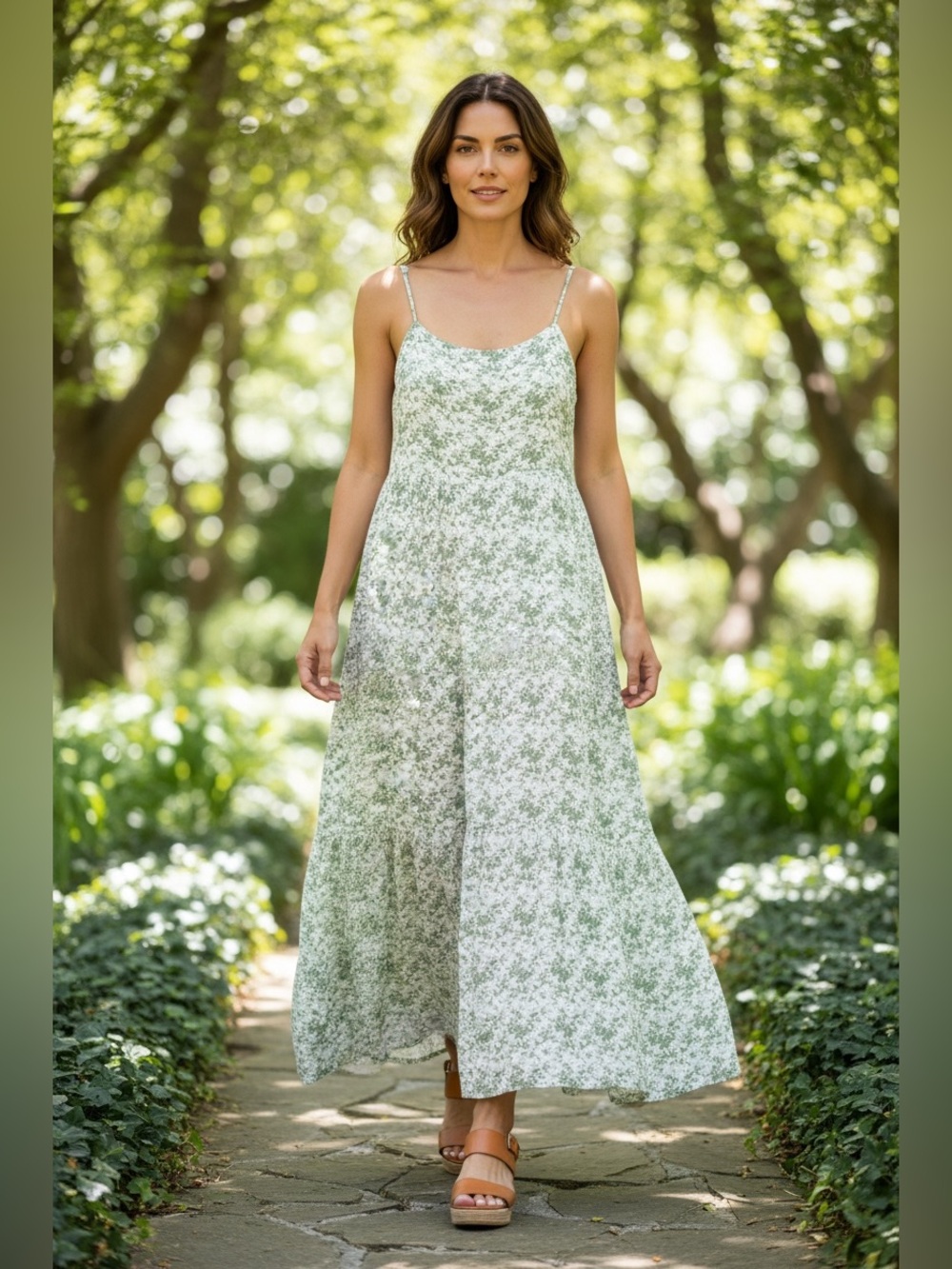 Krewe Du Q (Cousin the Label) Smocked Floral Maxi Dress in Sage Green, Size M
